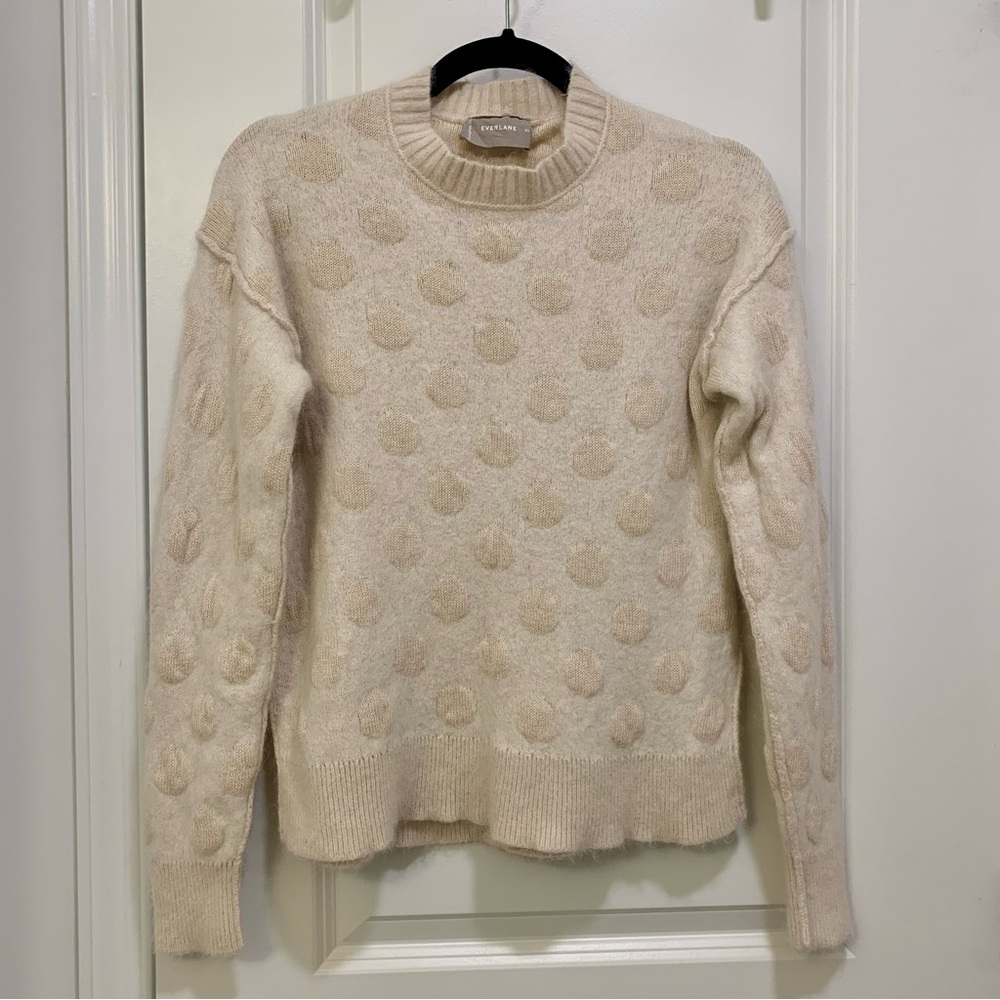Everlane Cream Textured Wool Cotton Alpaca Polka Dot Sweater Size XS